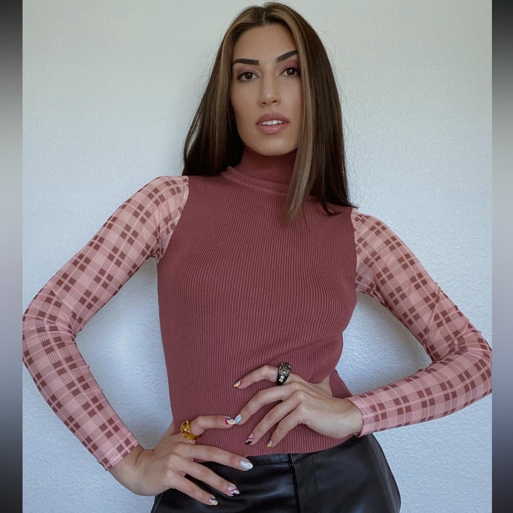 ZARA Knit Top with Semi Sheer Sleeves in Great Condition